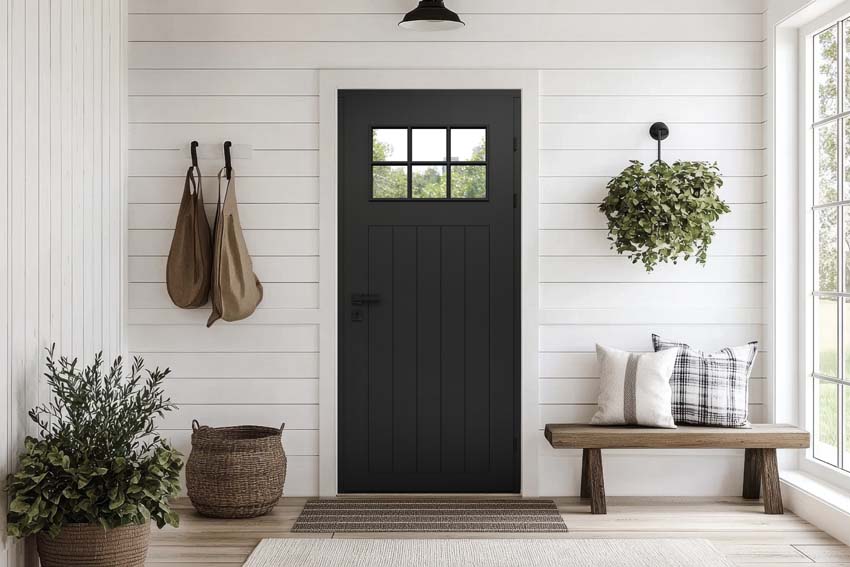 Houten buitendeur Alva meranti zwart helder glas 980x2180mm rechtstrekkend