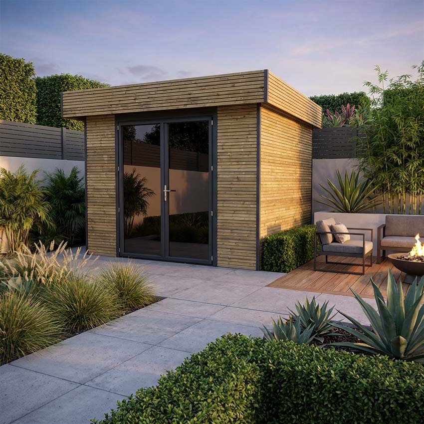 Tuinstudio Amelia M vurenhout naturel 300x300x236cm dubbele deur