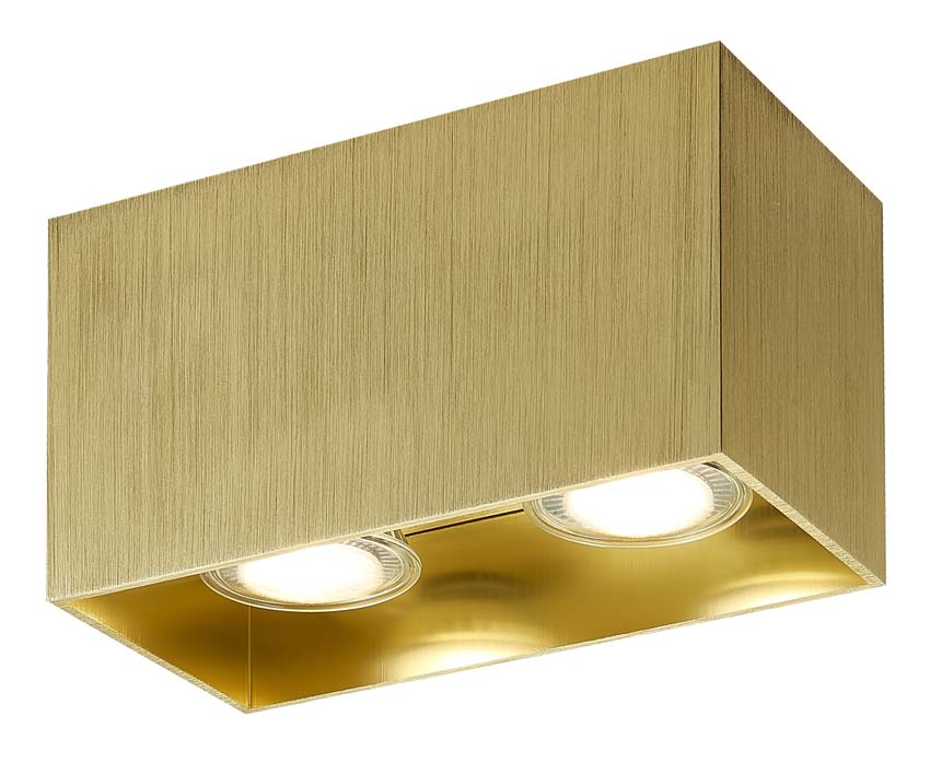 Plafondlamp - geborsteld goud - 16,5x8,25x9,5cm - dimbaar - GU10 - 2x50W