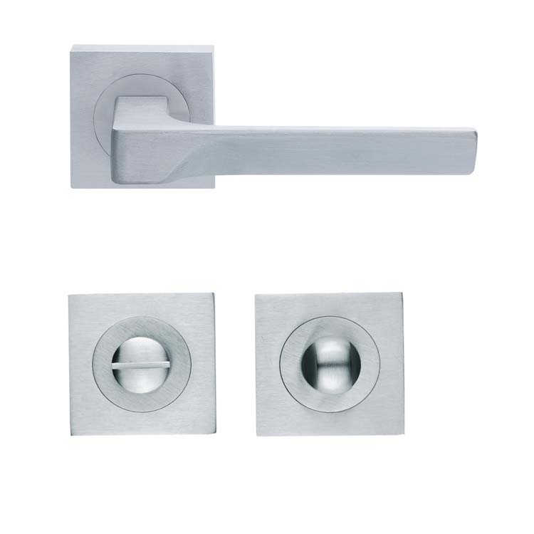 Poignée de porte foudre chrome brossé avec serrure toilette