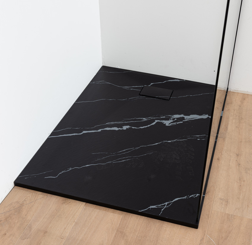 Douchebak Moby SMC mat zwart marmerlook 120x90cm