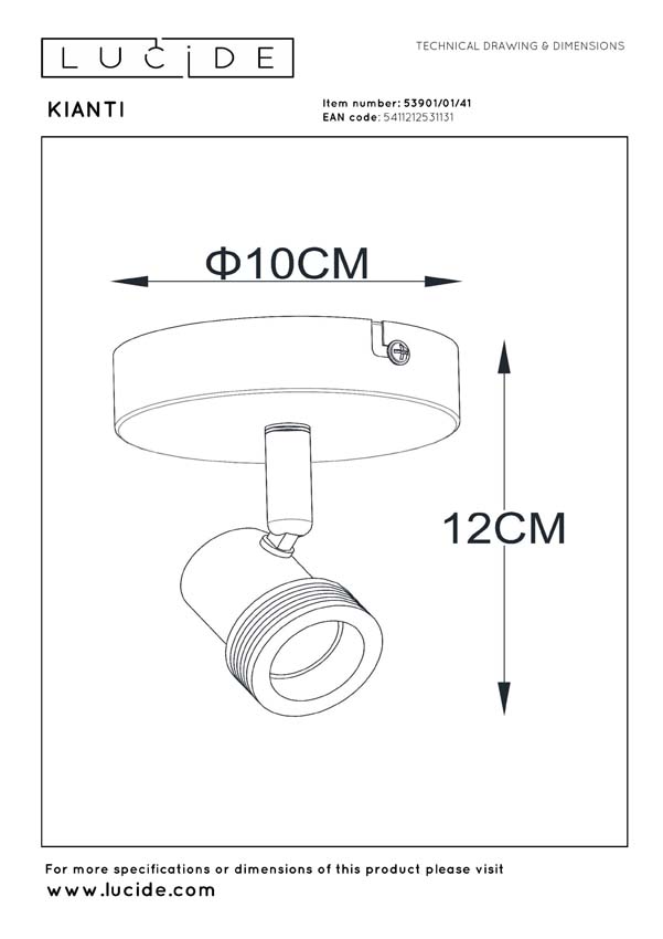 Lucide Amigo - Plafondspot - 1xGU10 - Wit