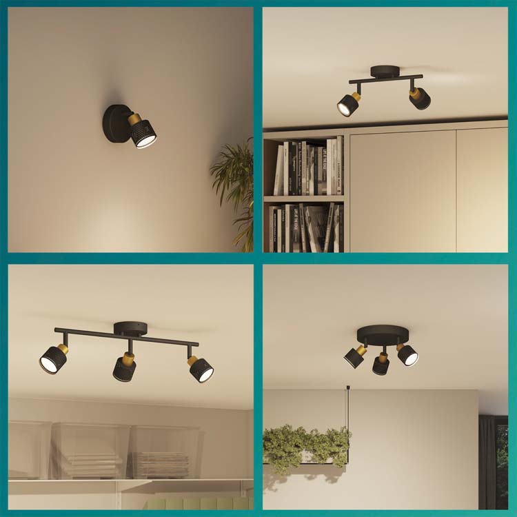 Spot en saillie - Noir/or - 69,4x13,4x11,2cm - GU10 - 4x35W