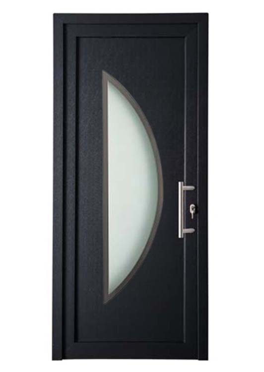 Buitendeur half maan inox rand PVC mat glas antraciet/wit rechtstrekkend op maat