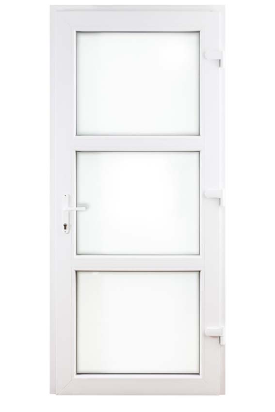 Porte extérieure 3 parties PVC verre clair blanc 980x2180mm ouvrant à droite