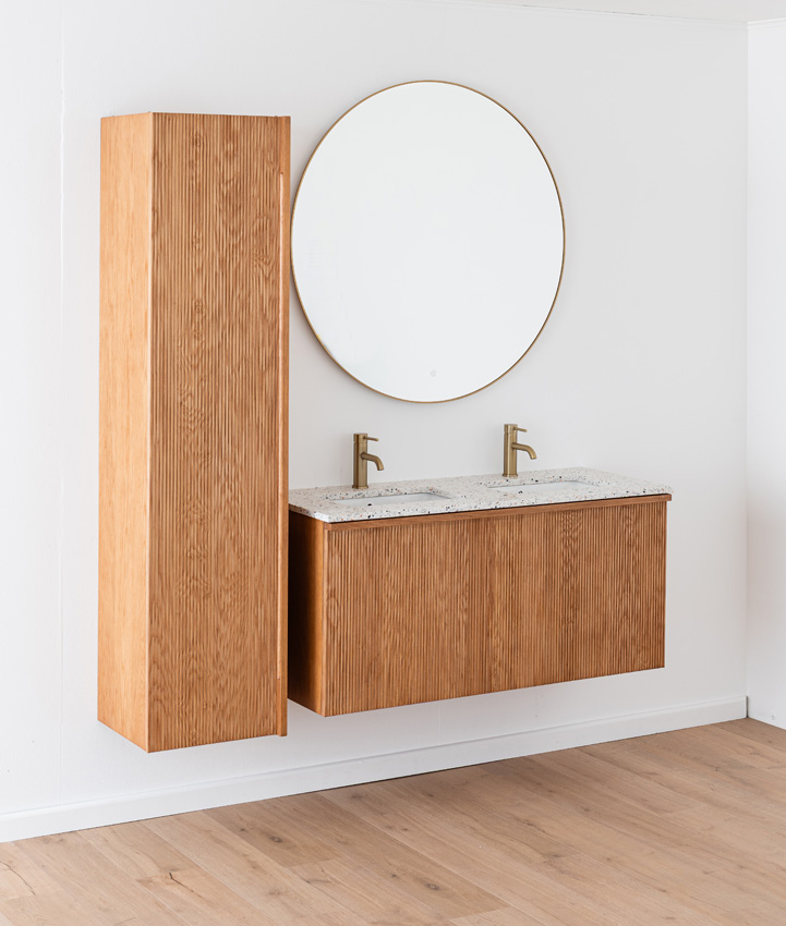 Meuble de salle de bains Fae chêne suspendu avec double lavabo terrazzo 120cm