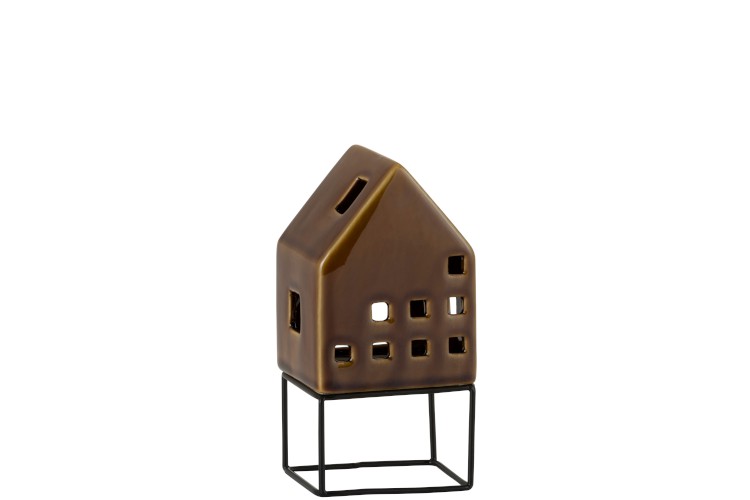 Huis modern porselein bruin H16 cm Huis modern porselein bruin H16 cm