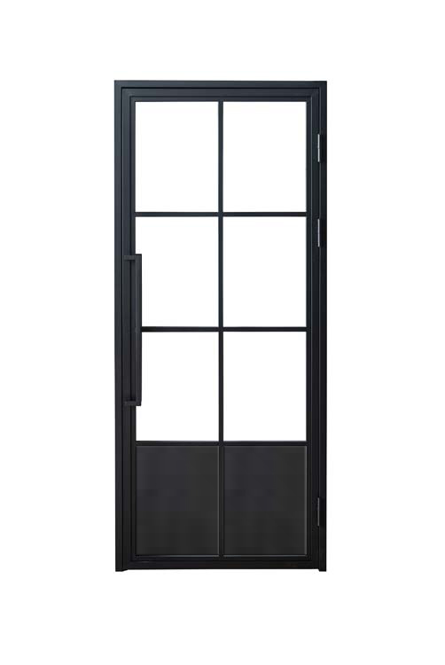 Porte intérieure simple en acier Tara noir 6R + panneau poussant à gauche sur mesure