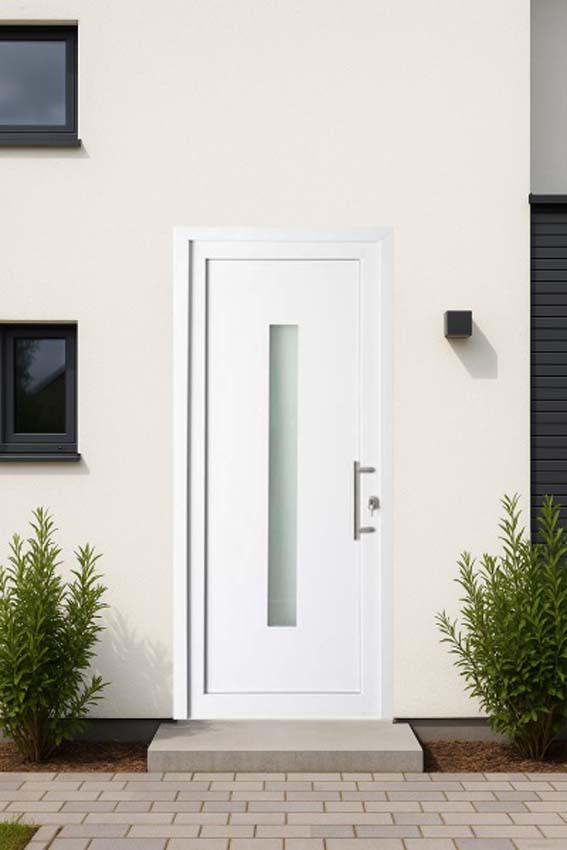 Porte extérieure vitre verticale PVC verre mat blanc 980x2180mm ouvrant à droite Porte extérieure vitre verticale PVC verre mat blanc 980x2180mm ouvrant à droite