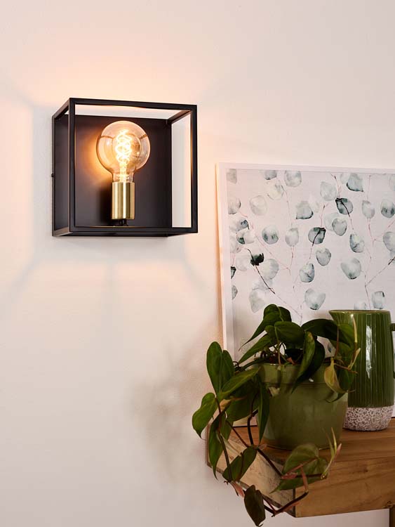 Wandlamp - zwart /goud - E27 - 40W