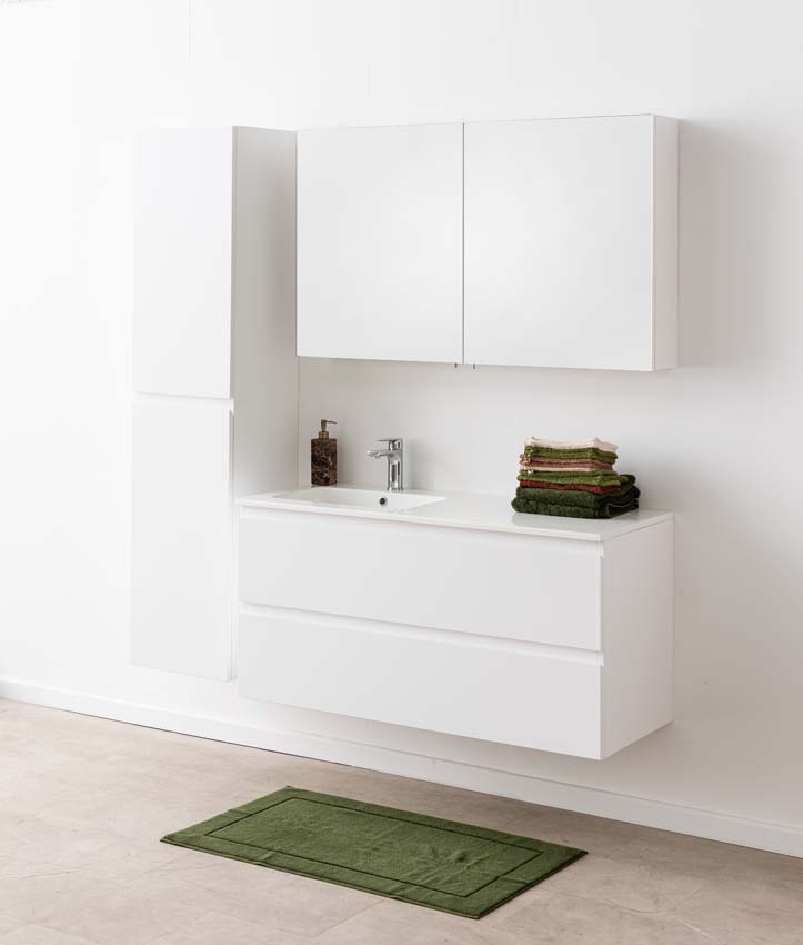 Meuble de salle de bain Tibo blanc avec lavabo simple blanc brillant 120cm