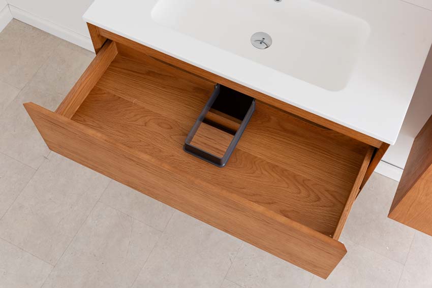 Meuble de salle de bain Fior chêne suspendu avec vasque simple blanc mat 90cm