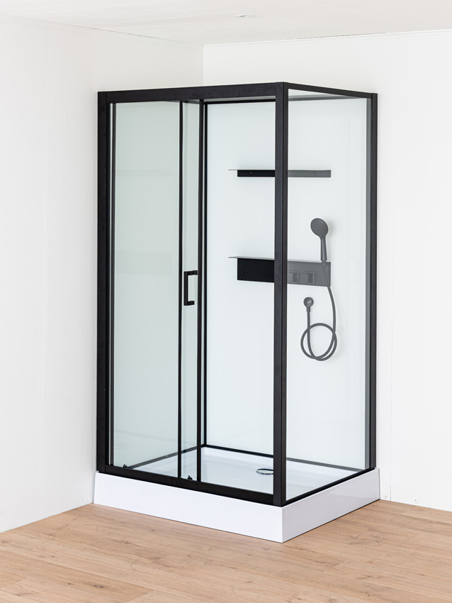Cabine de douche Adele thermostatique gauche/droite noir/blanc porte coulissante 115x90x225cm