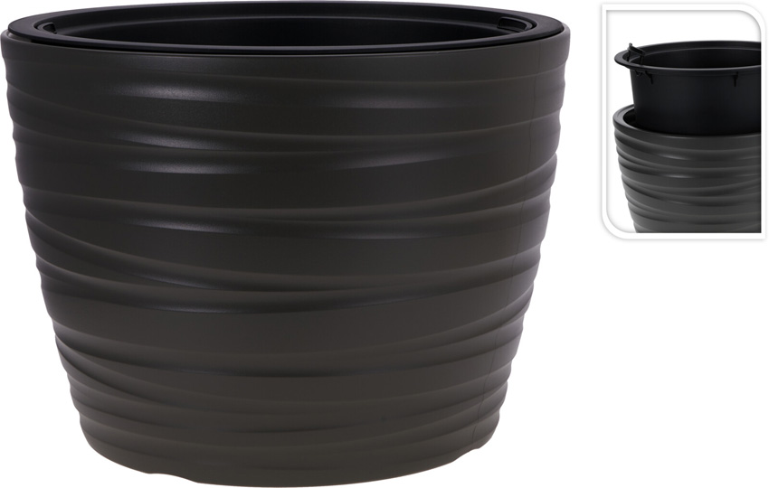 Pot de fleurs 2 en 1 plastique gris foncé 47x35cm
