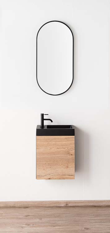 Toiletmeubel Dotan eik wastafel mat zwart 45x40x22cm
