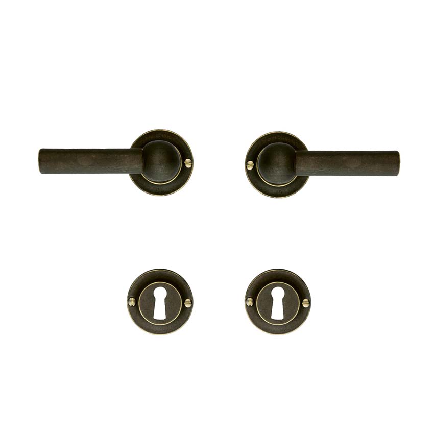 Poignée de porte pro Petra NM L+L old brass ronde ensemble complet avec rosaces et plaques de clé