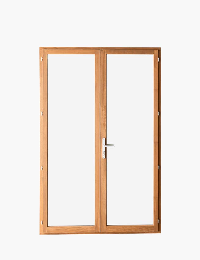 Fenêtre terasse bois Meranti Trae 2 vantaux 55mm naturel 1500x2150 mm