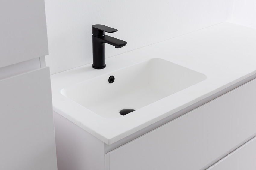 Badkamermeubel Bianca mat wit hangend met enkele wastafel mat wit 120,5cm