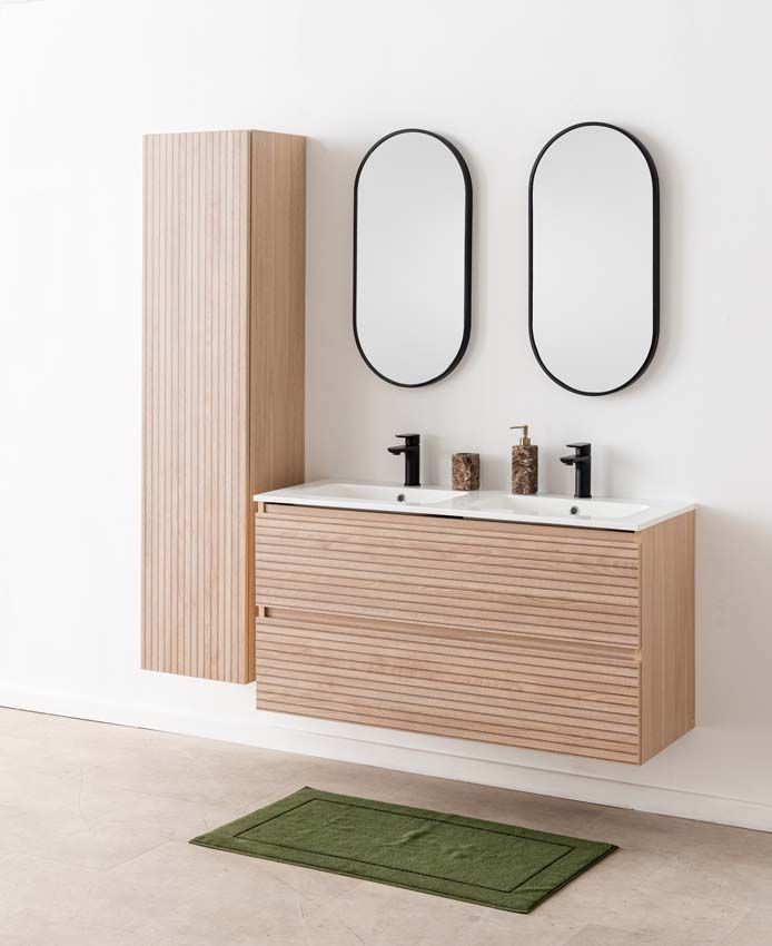 Badkamermeubel Dotan line up hangend met dubbele wastafel glanzend wit 120cm