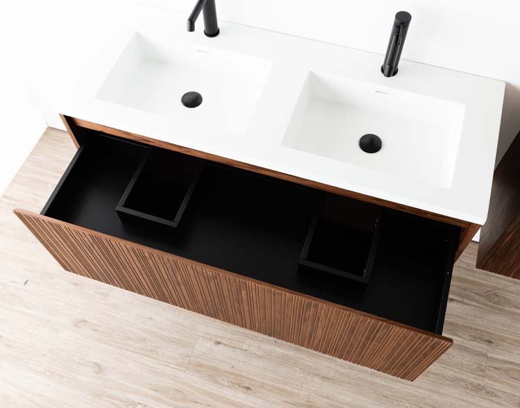 Meuble de salle de bains Warren noyer suspendu avec lavabo double blanc mat 120cm