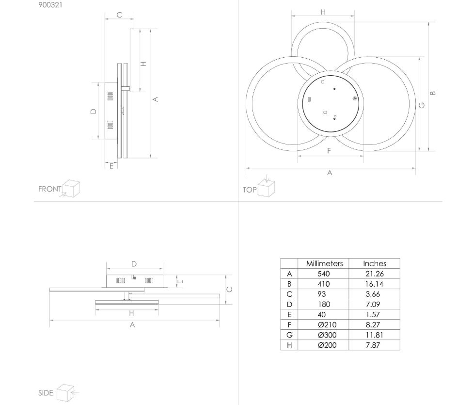 Plafondlamp LED Zwart/wit - dimbaar - 3 cirkels
