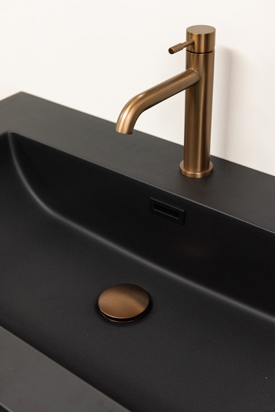 Meuble de salle de bains Toledo chêne avec lavabo simple noir mat 80cm