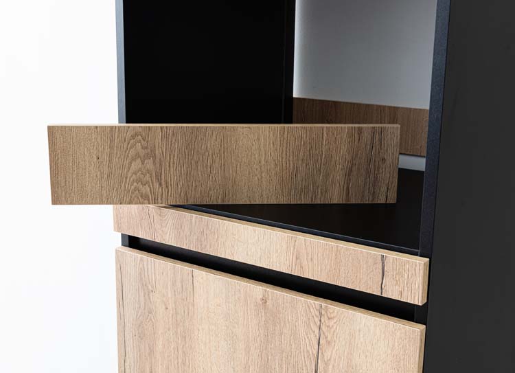 Armoire de cuisine Plenti armoire colonne pour four et réfrigérateur noir/aspect bois 60x208cm