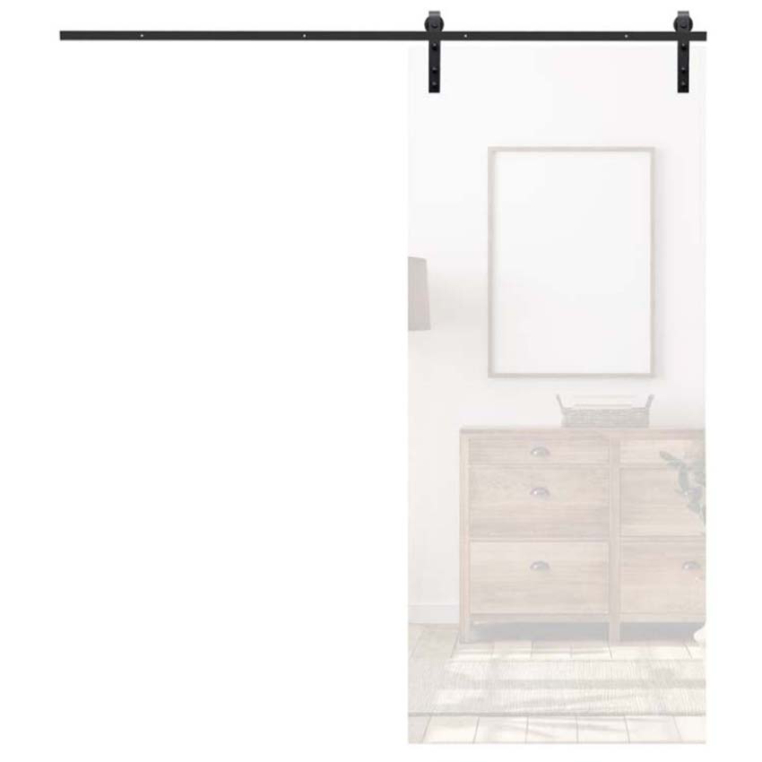 Schuifdeur Skyline glas Night verzand op maat + rail zwart