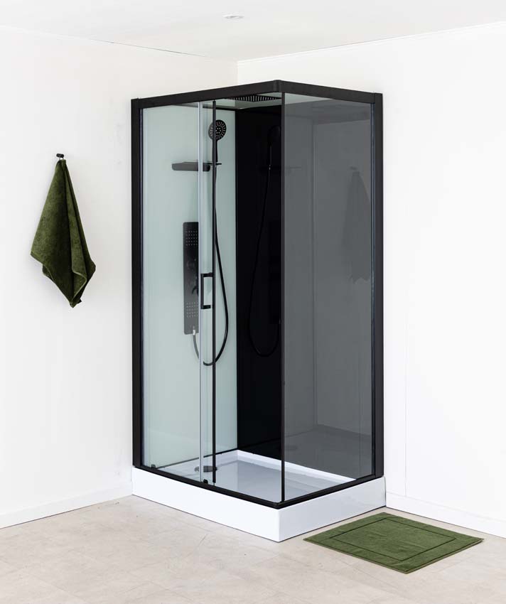 Cabine de douche Piper thermostatique L/R noir porte battante 110x80x215cm