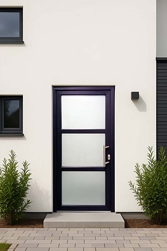 Porte extérieure 3 parties PVC verre mat anthracite/blanc 980x2180mm ouvrant à droite Porte extérieure 3 parties PVC verre mat anthracite/blanc 980x2180mm ouvrant à droite