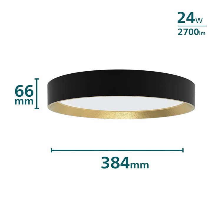 Plafondlamp - zwart/goud - 6,6xØ38,4cm - dimbaar - LED - 1x24W - 2700K