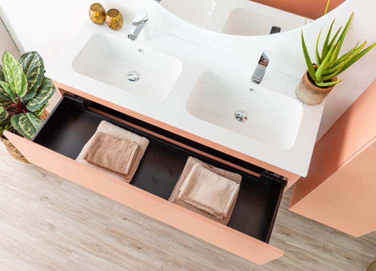 Badkamermeubel Puro blush hangend met dubbele wastafel mat wit 120cm
