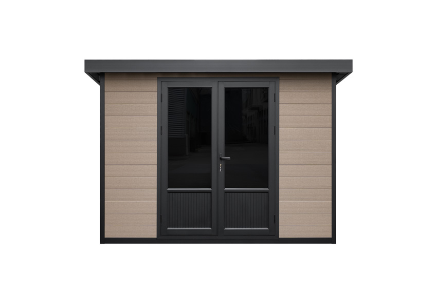 Abri de jardin Yana L en bois composite stone grey/sandstone 290x290cm double porte