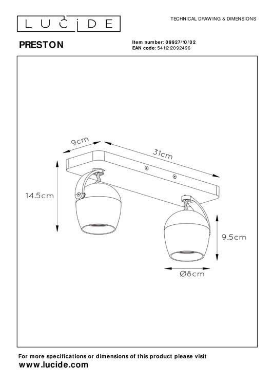Plafondspot - LED Dim to warm - GU10 - 2x5W 2200K/3000K - Mat Goud / Messing