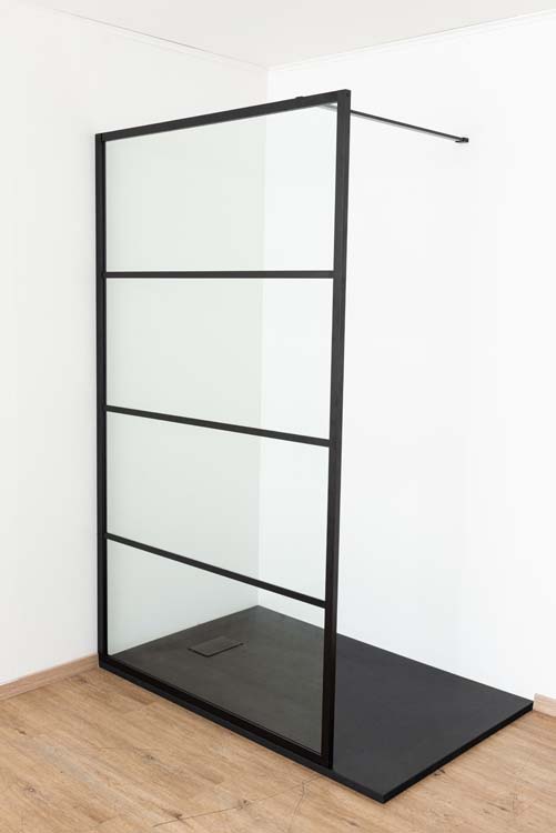 Paroi de douche Ugo profile noire 140x200cm avec barre