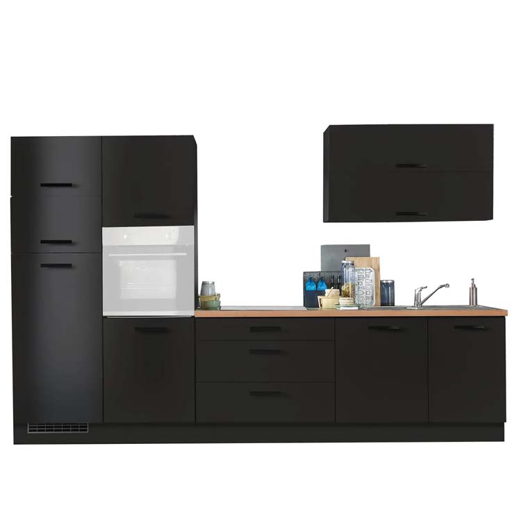 Cuisine Rava noire 320cm - hotte murale noire - sans appareils