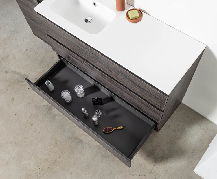 Meuble de salle de bain chêne foncé 1200mm à poser lavabo gauche