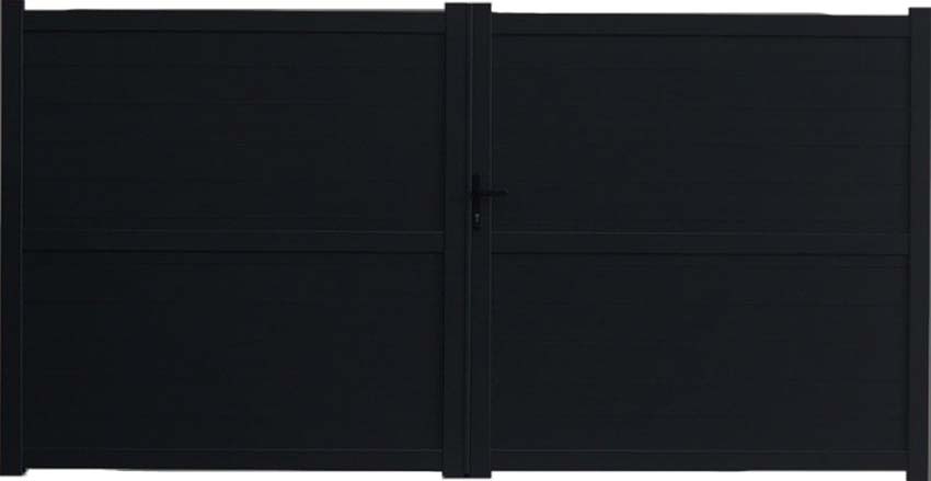 Portail battant double Orlando aluminium noir mat 350x180cm - fermé, quincaillerie incluse