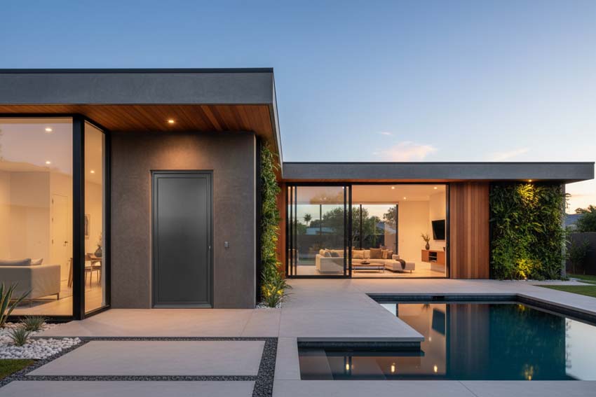 Buitendeur Tavira aluminium vlak paneel zwart 960x2180mm links duwend