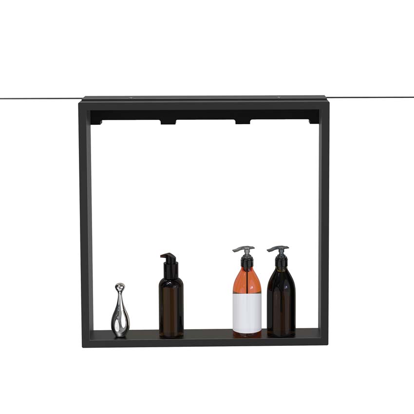 Doucherek mat zwart 50x50x6,5cm met 4 ophanghaken