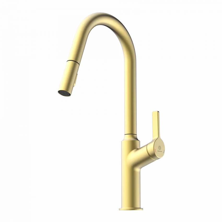 Keukenkraan Wasserwerk WK 12 mat goud met uittrekbare uitloop