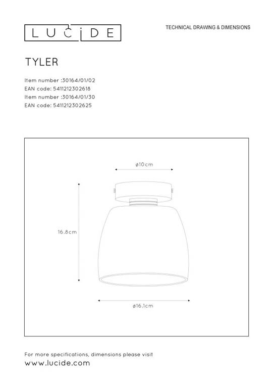 Lucide TYLER - Plafonnière Badkamer - Ø 16,1 cm - 1xG9 - IP44 - Zwart