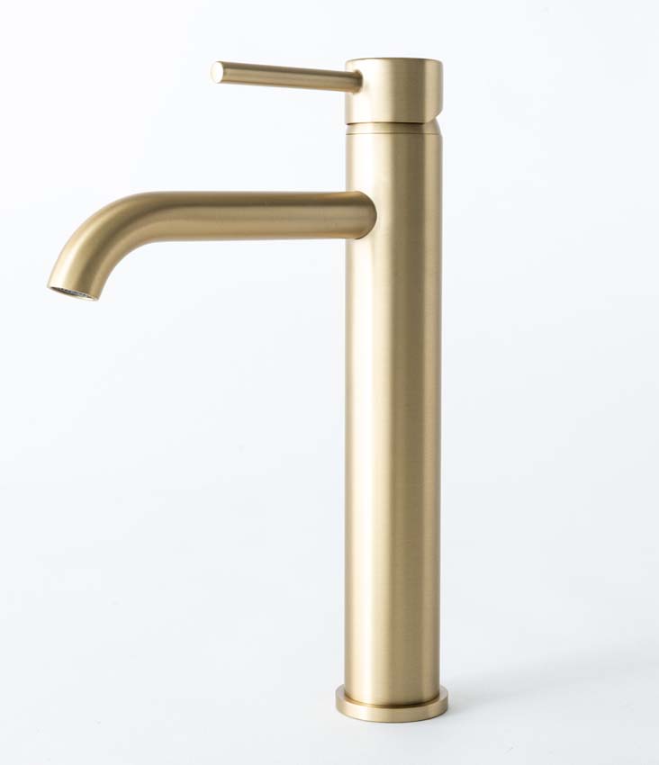 Wastafelkraan Miley slim brushed gold verhoogd