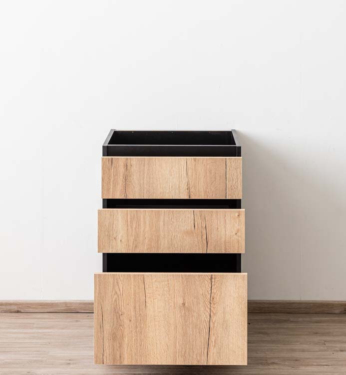 Armoire de cuisine Plenti avec 3 tiroirs noirs/aspect bois 60x78cm