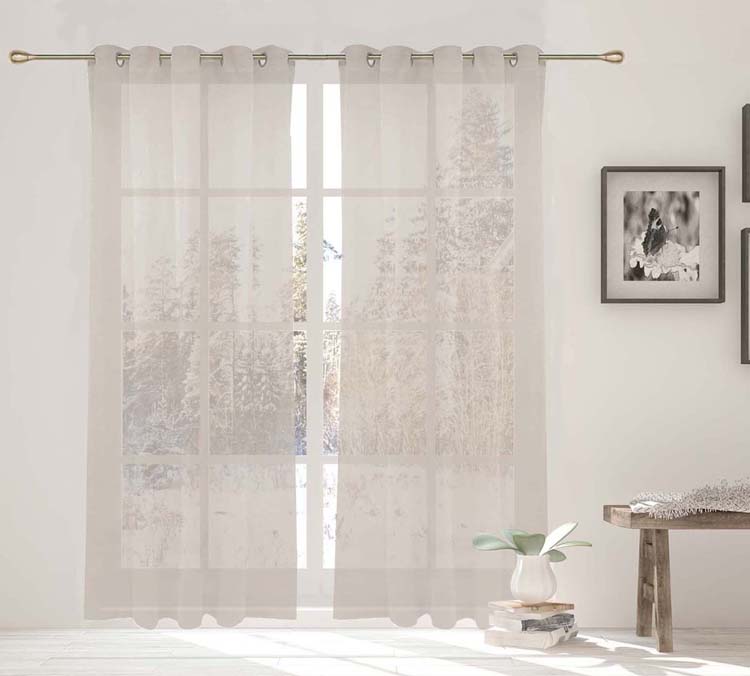 Glasgordijn vitrage zand 140x270cm met ringen