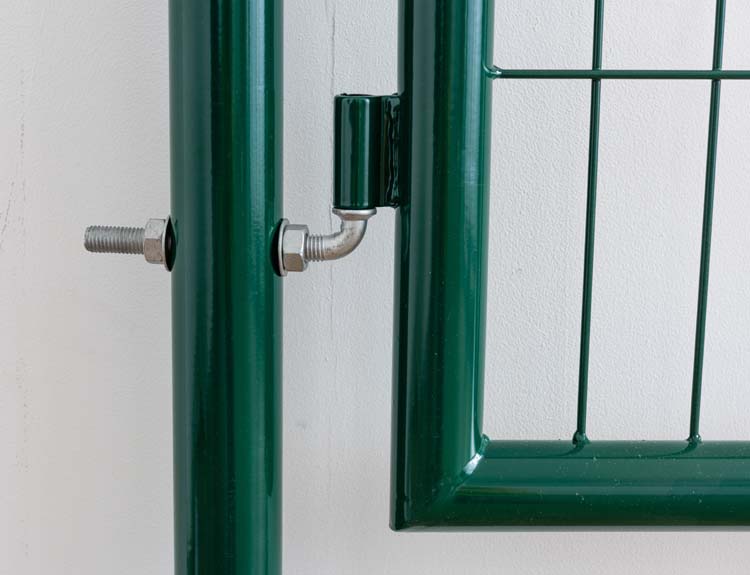 Complete enkele tuinpoort Eco groen 100x100cm - ronde palen, inclusief palen, slot en kruk