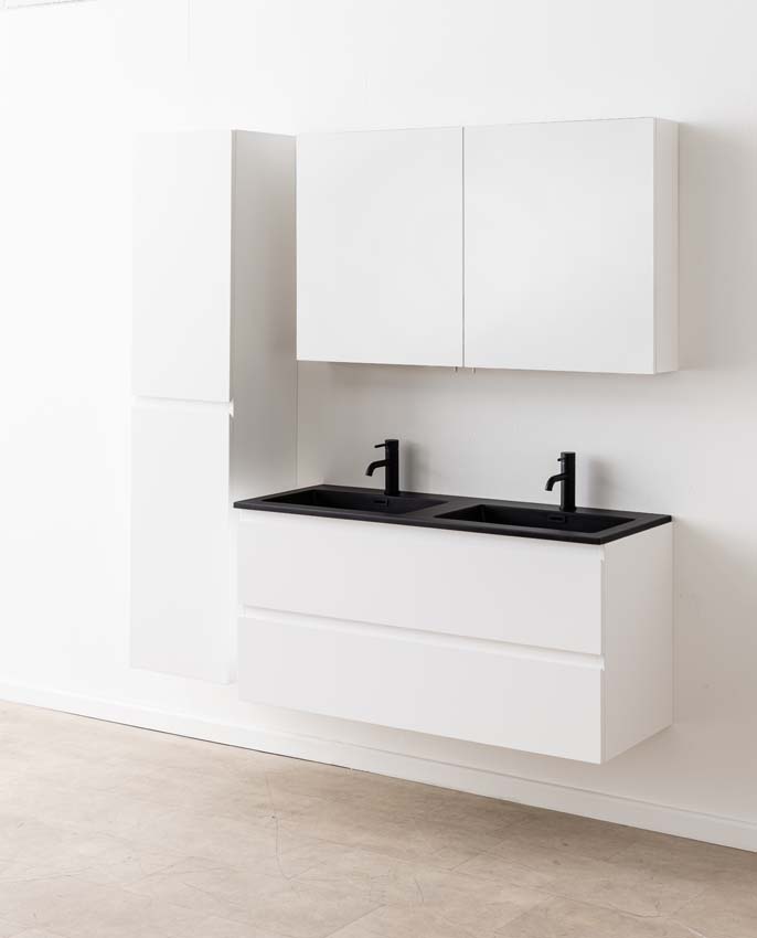 Meuble de salle de bain Tibo blanc avec lavabo double noir mat 120cm