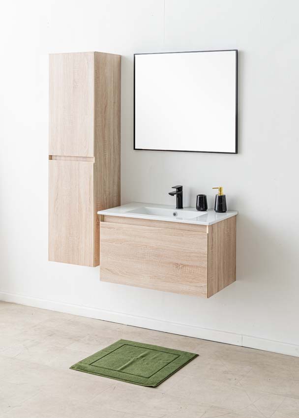 Meuble de salle de bains Arizona suspendu avec lavabo simple blanc brillant 80cm