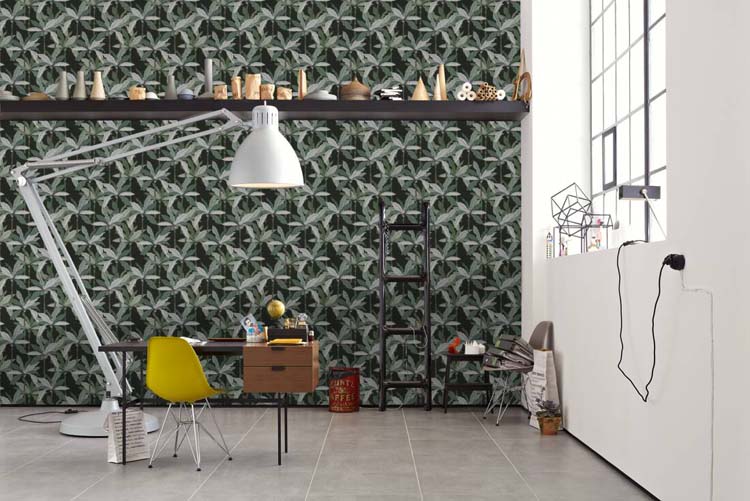 Vinyl op vliesbehang palmboom groen/zwart 0,53x10,05m