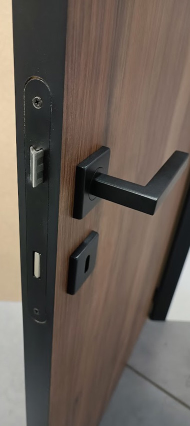 Porte intérieure complète Pure noyer 201,5x63cm aggloméré tubulaire réversible + châssis noir 16,5cm